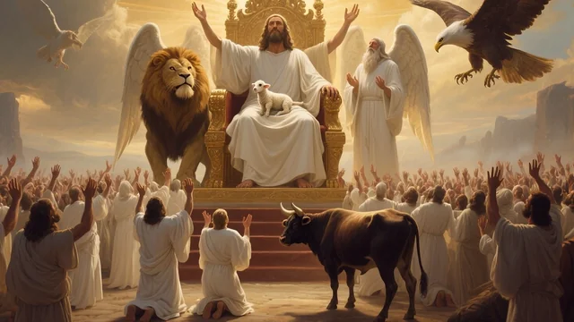 Illustration for Rev 7:11: Heaven Worships Him!