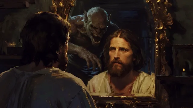 Illustration for Rev 14:11: Let the image of Jesus live in your inner house, not the beast's religious system