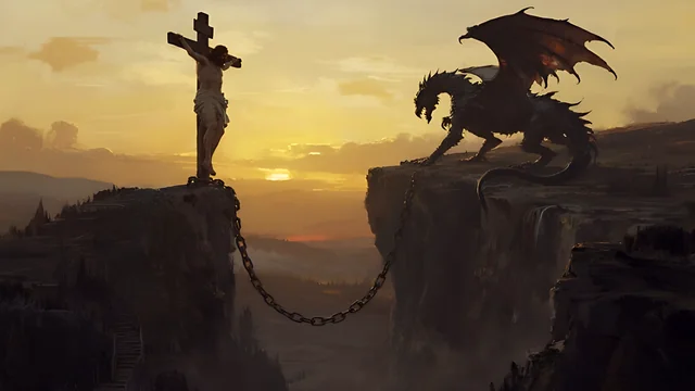 Illustration for Rev 20:2: Satan Bound on the Cross!